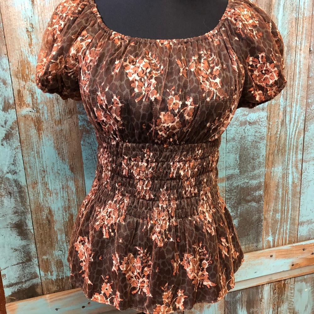 Marrika Nakk Cowgirl Peasant top in Copper lace